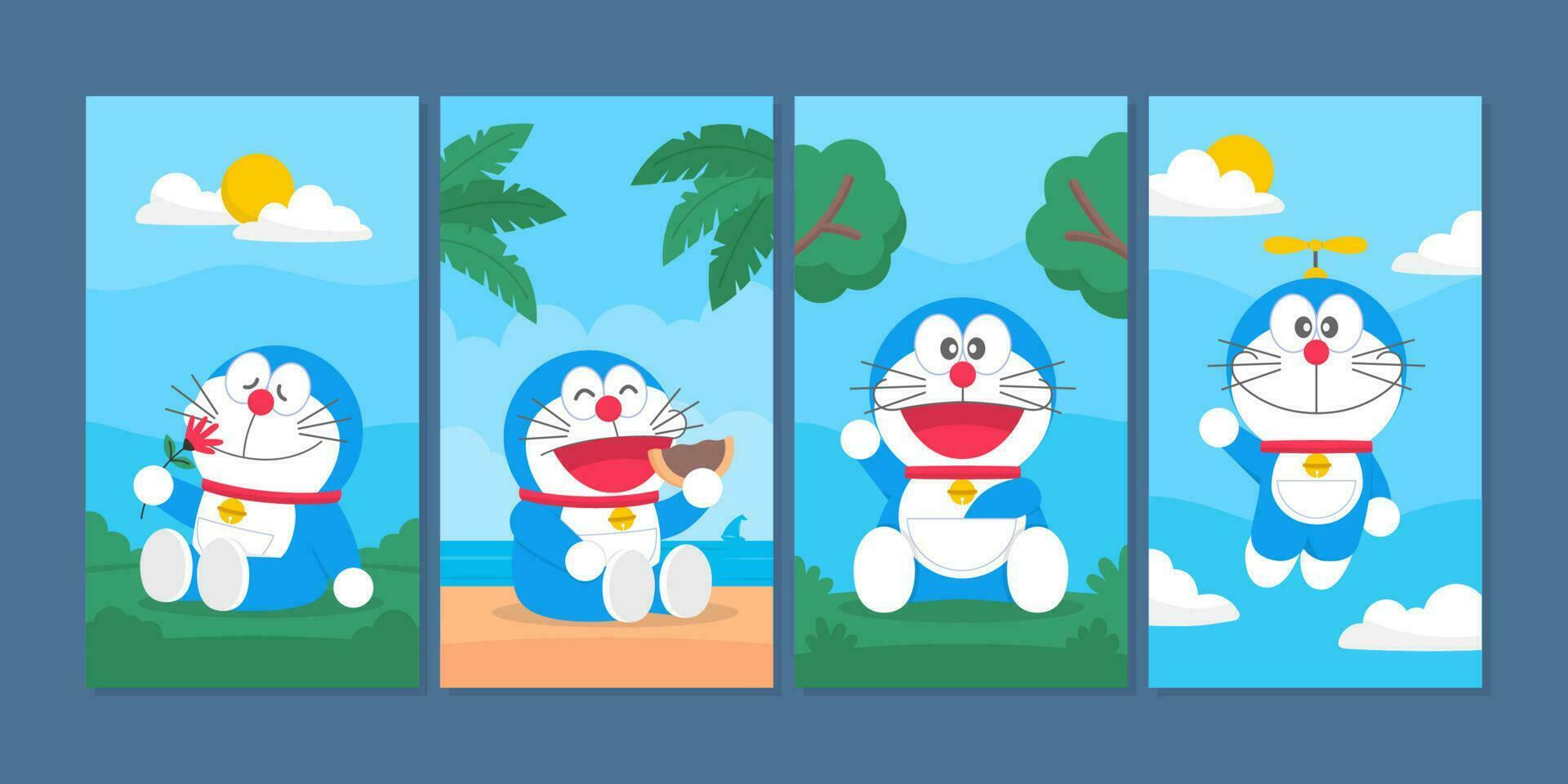Cute Blue Cat Social Media Story Template vector