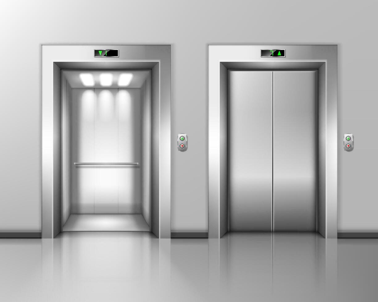 levantar puertas, ascensor cerca y abierto. salón interior vector
