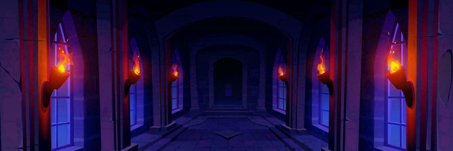 Medieval stone castle game background at night vector