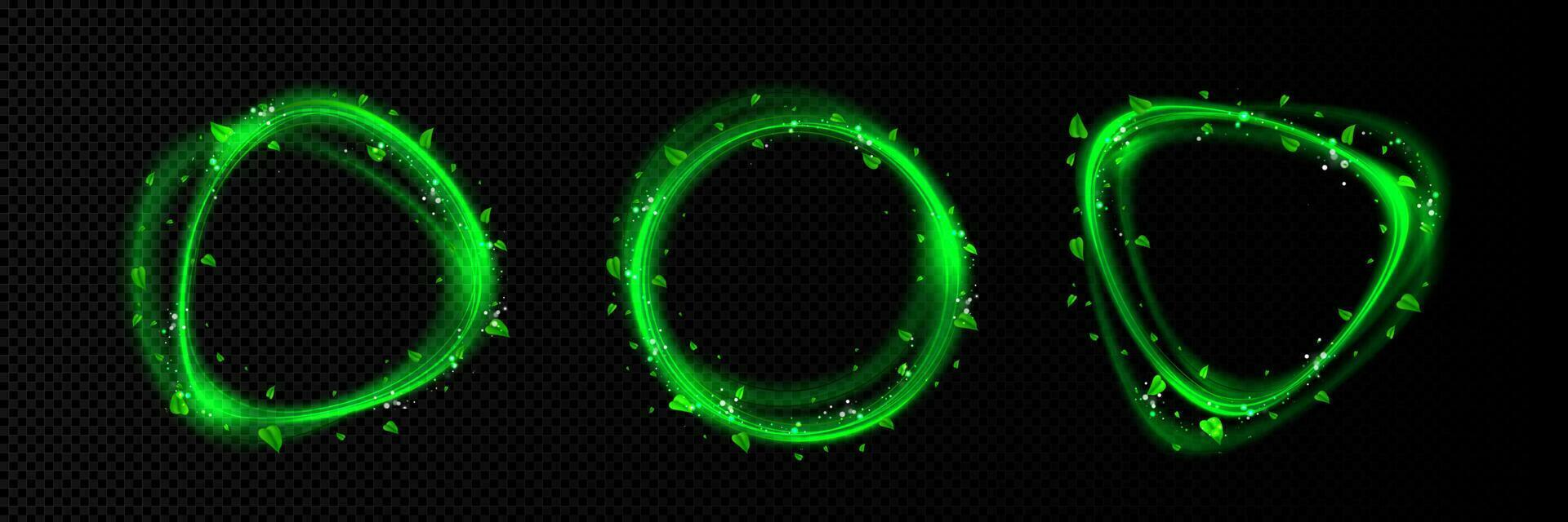 Green light effect circle frame with leaf vector