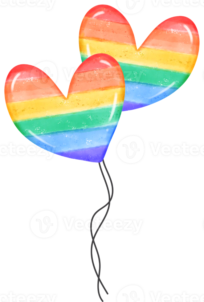 cute pride rainbow heart shape balloon cartoon hand drawn watercolor png