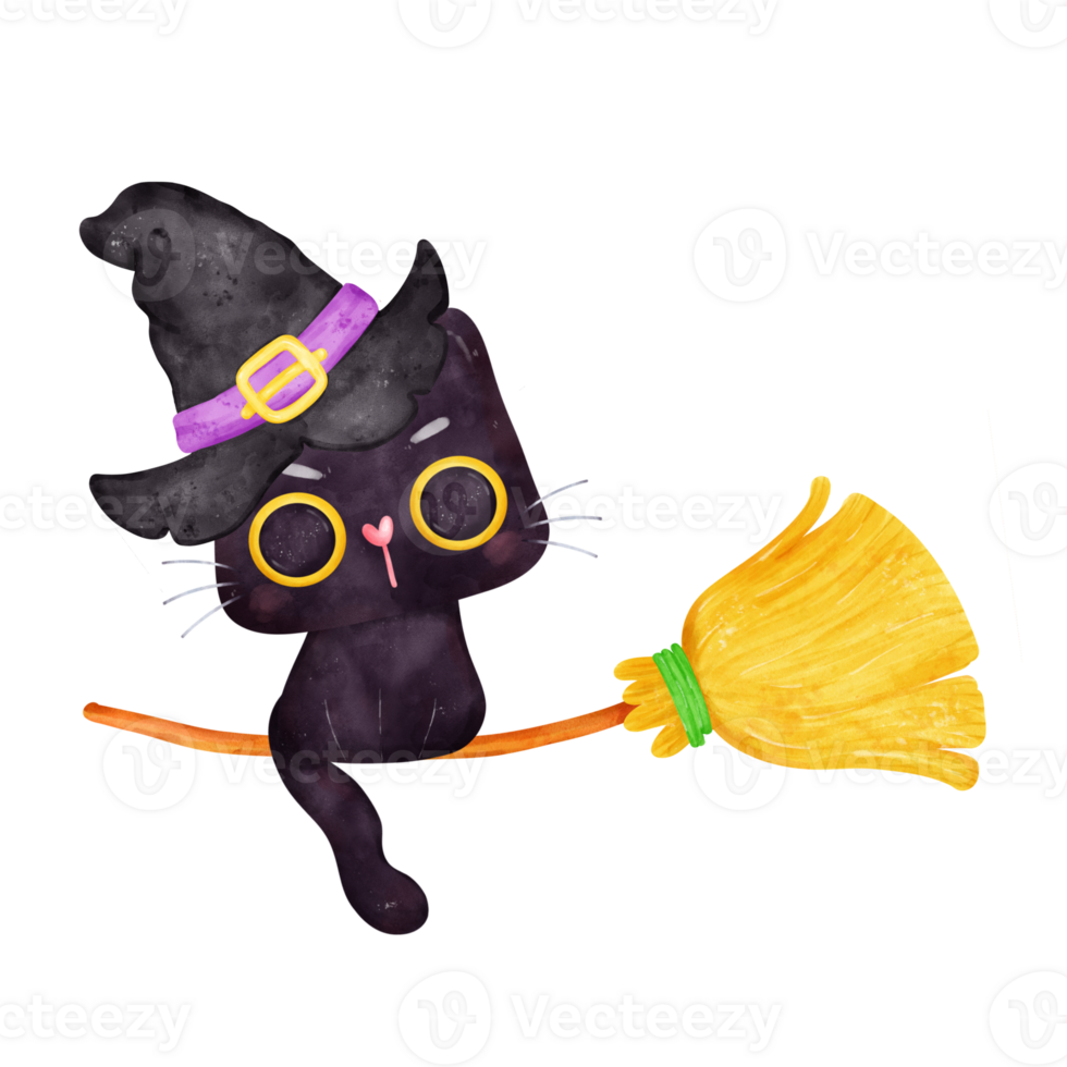 linda Víspera de Todos los Santos bruja negro gato gatito en claudrón