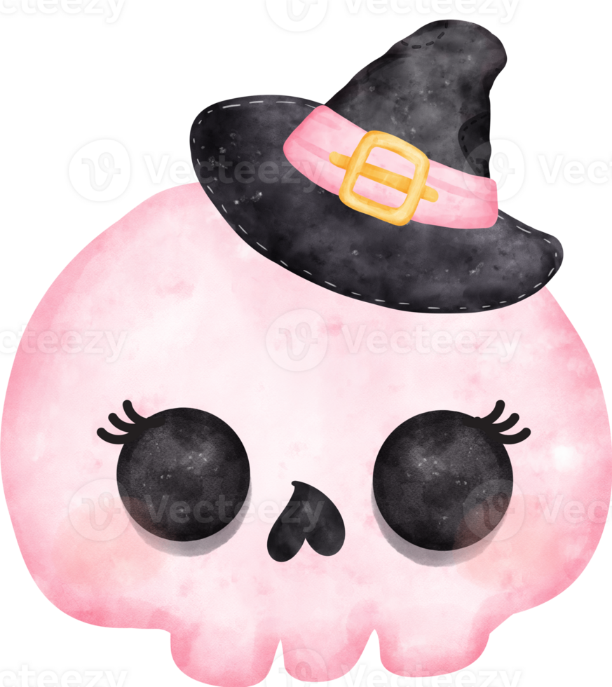 Cute Pink Halloween skull bone girl cartoon character hand painted illustration png