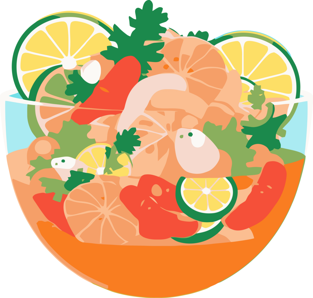 Mix of Sea food and fish peruvian ceviche cartoon illustration png