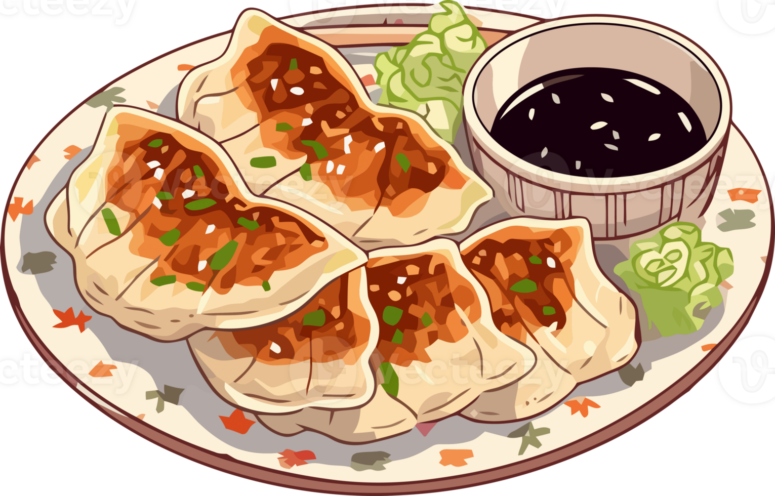 japanese food fried gyoza dumplings, hand drawn illustration png