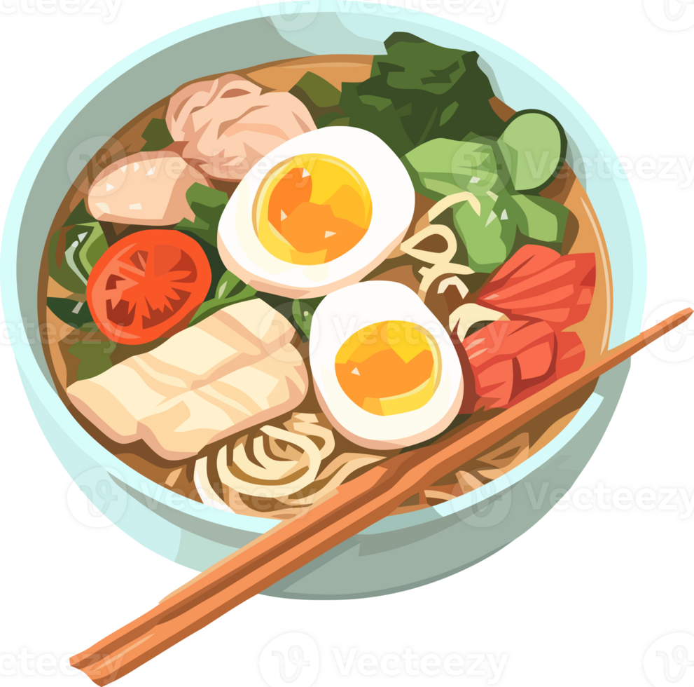 japonés comida ramen fideos cuenco mano dibujado ilustración png