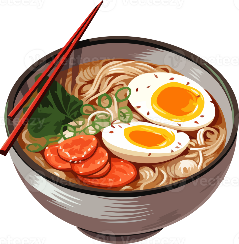 japanese food ramen noodle bowl hand drawn illustration png