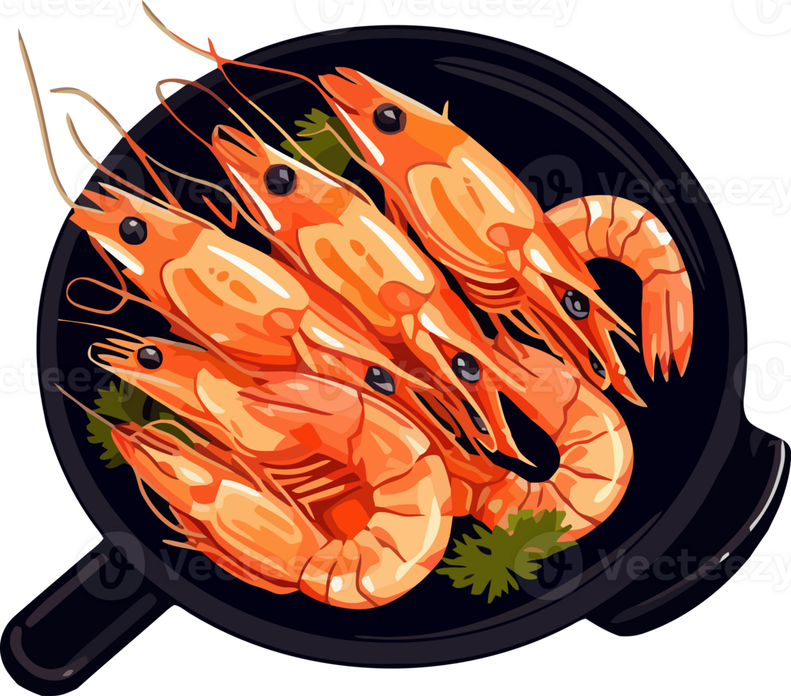 gambas en la plancha, eller grillad räka, klassisk spanska tapa hand dragen illustration png