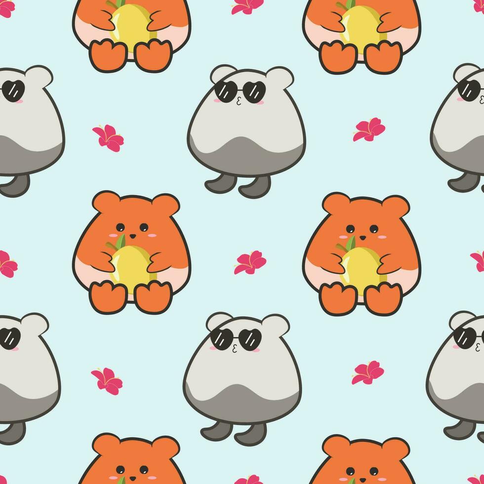 A pattern of cute animals with sunglasses and lemon on a blue background for summer vector