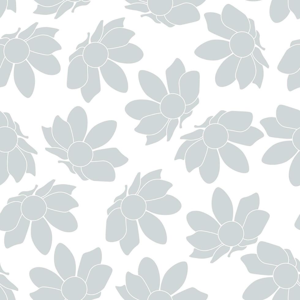 A seamless pattern with gray flowers on a white background. vector