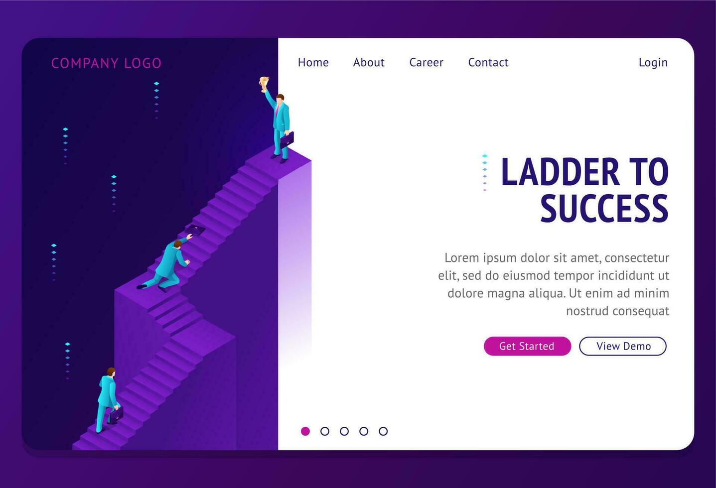 Ladder to success isometric landing page banner vector