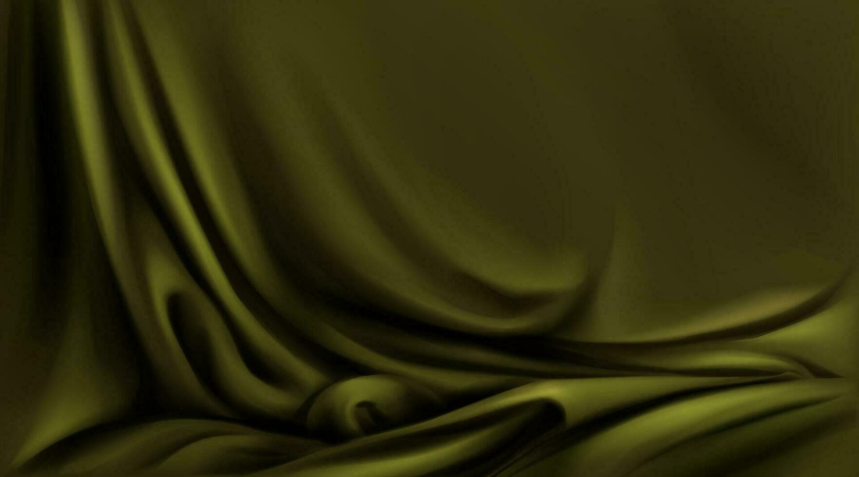 Olive green silk cloth, folded fabric realistic vector