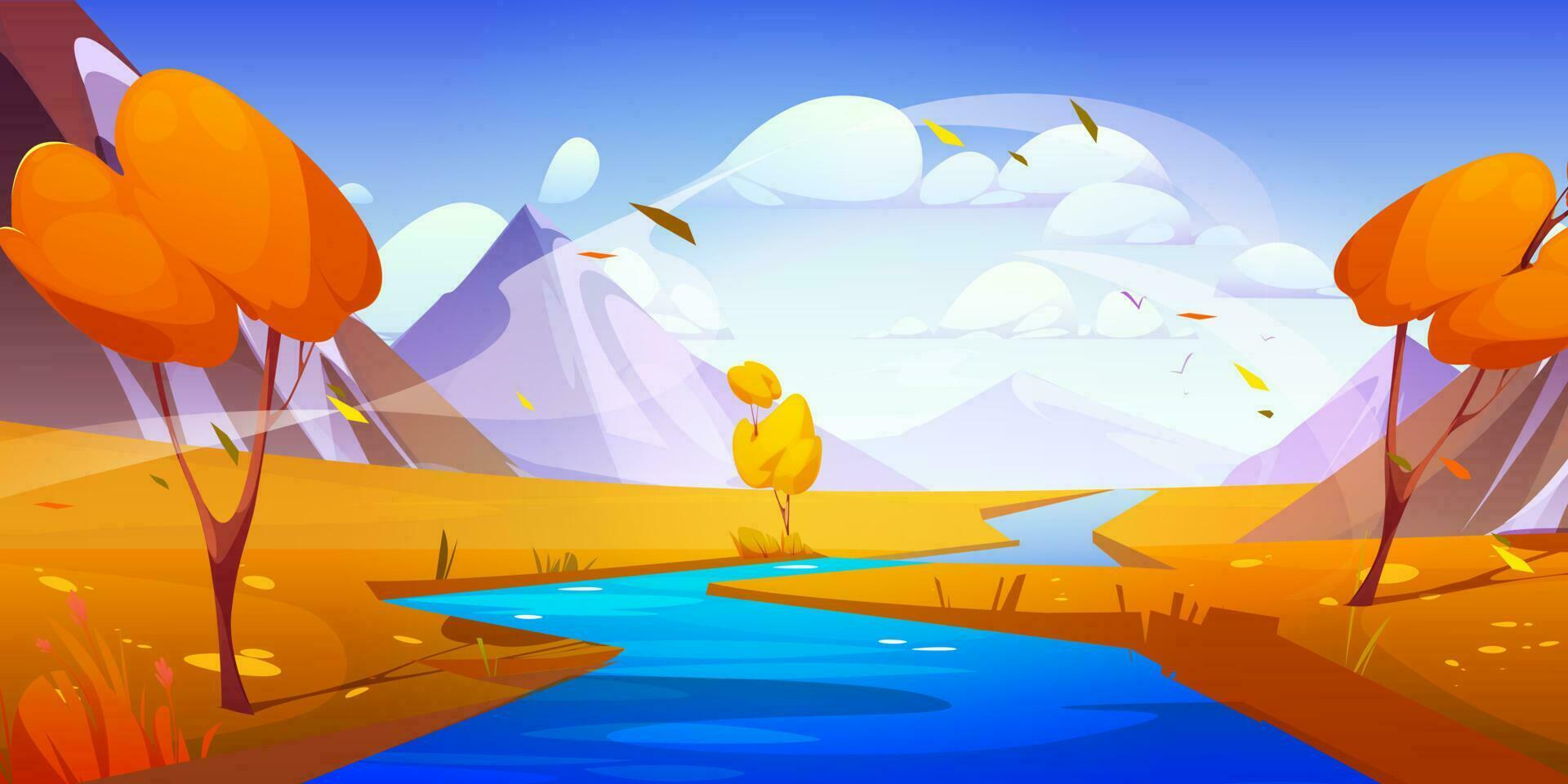 River water stream and mountain autumn landscape. vector