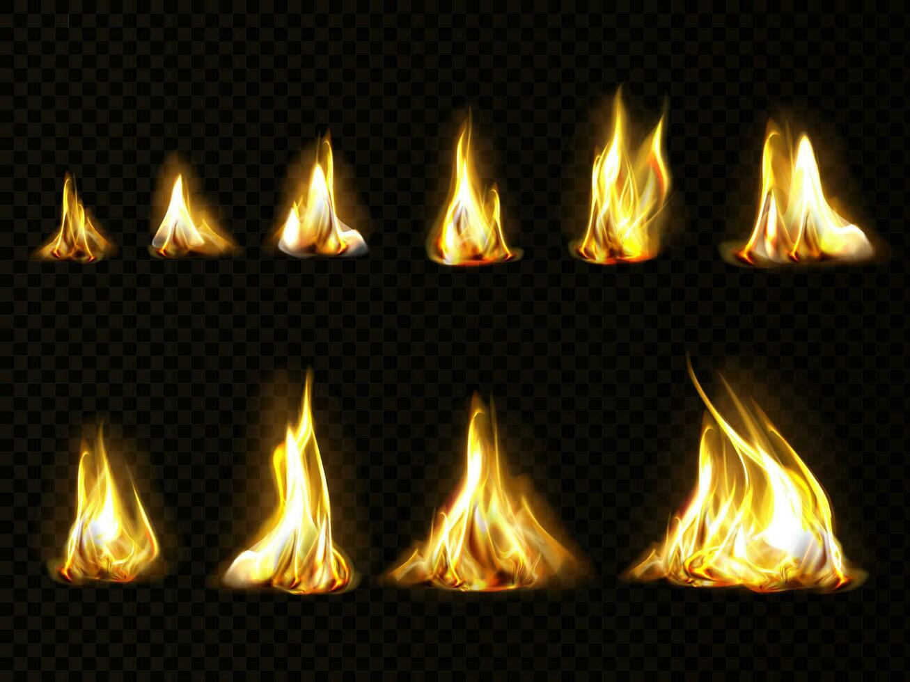 Realistic fire set for animation, flame isolated vector