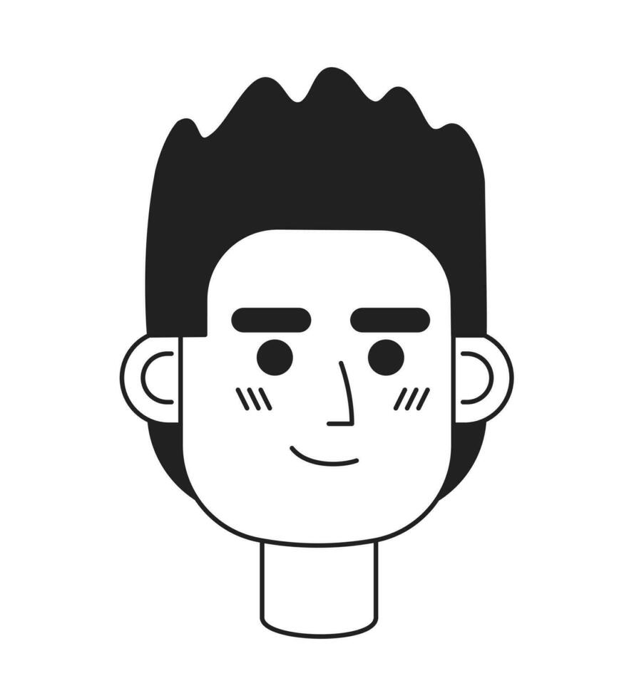 Young man with spiky hairstyle monochrome flat linear character head. Satisfied expression. Editable outline hand drawn human face icon. 2D cartoon spot vector avatar illustration for animation