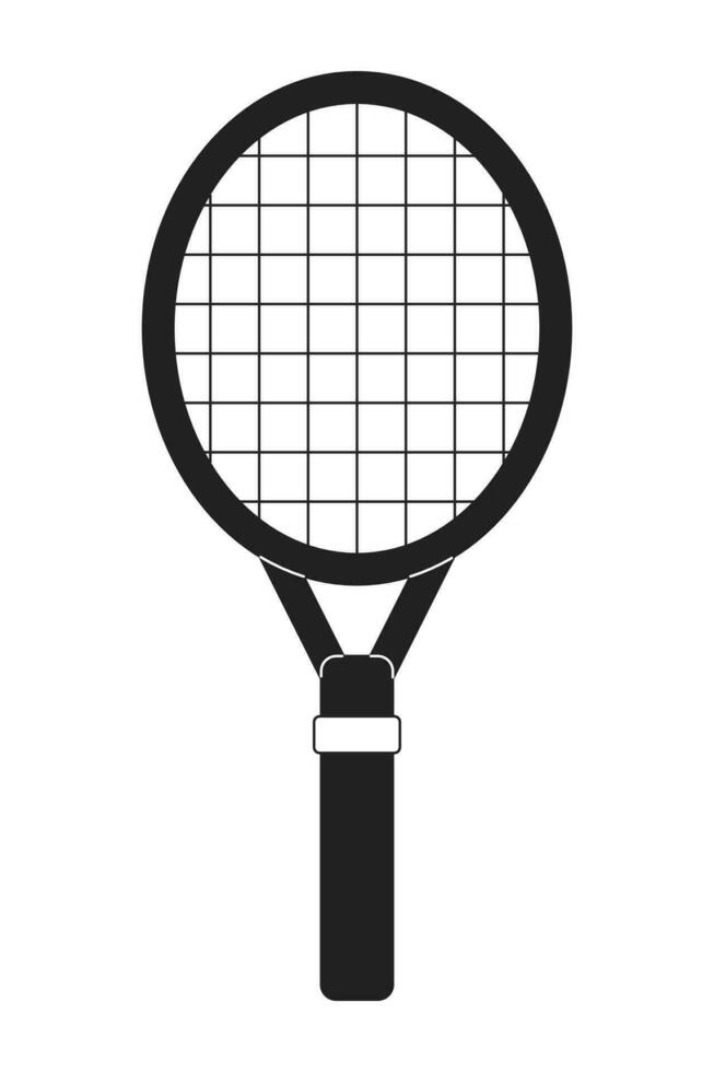 Tennis racquet monochrome flat vector object. Wooden equipment. Tennis raquet. Summer sport. Editable black and white thin line icon. Simple cartoon clip art spot illustration for web graphic design