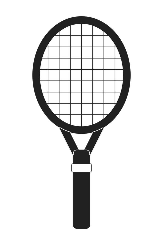 Tennis racquet monochrome flat vector object. Wooden equipment. Tennis raquet. Summer sport. Editable black and white thin line icon. Simple cartoon clip art spot illustration for web graphic design