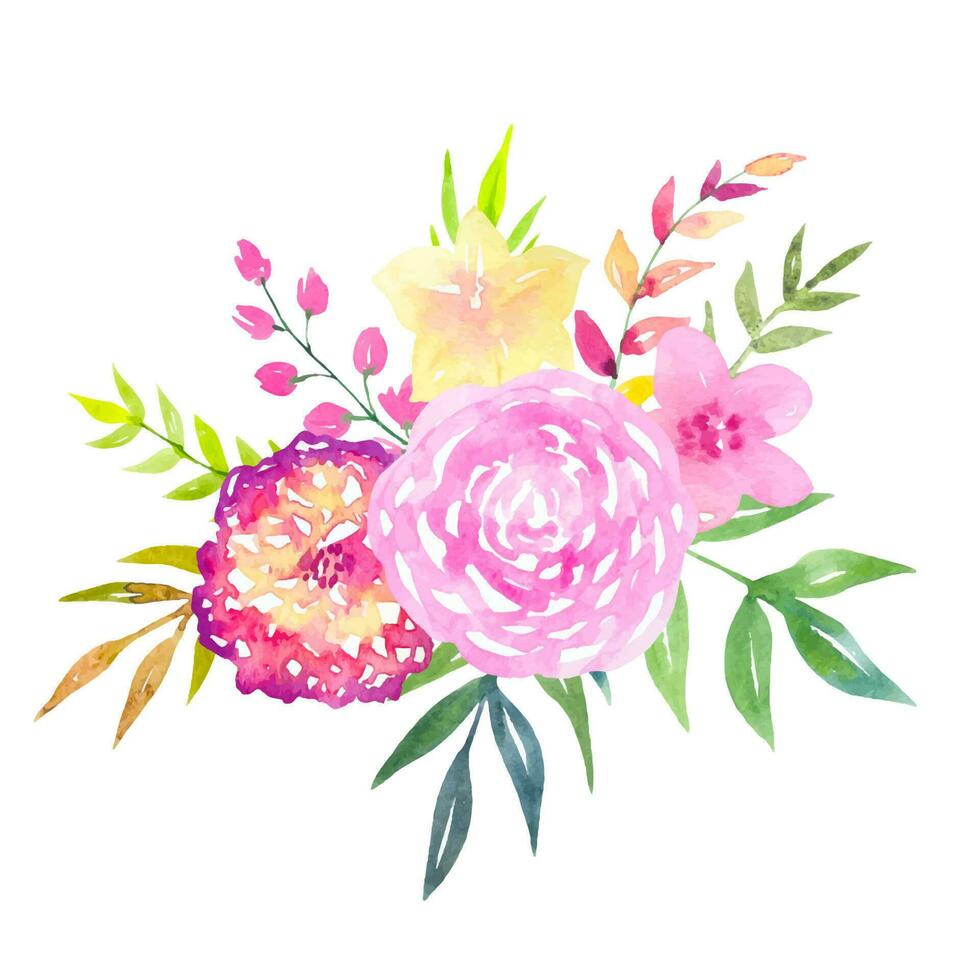 Floral watercolor composition of bright flowers vector