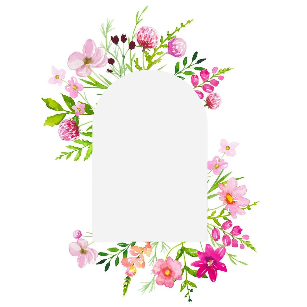 Floral  frame of wild pink flowers and grass vector