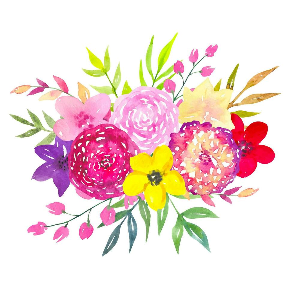 Floral watercolor composition of bright flowers vector