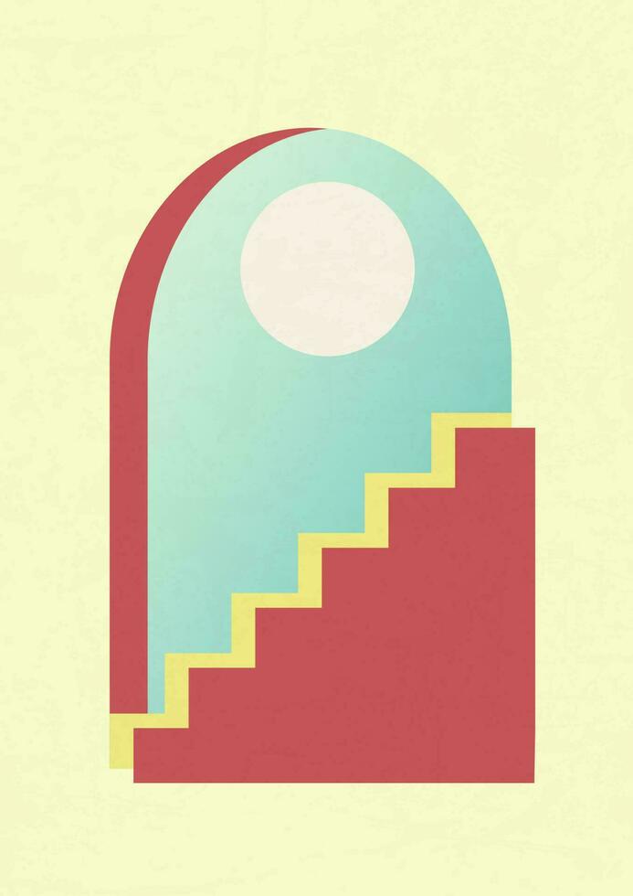 Architecture stairs elements and moon poster illustration. Modern aesthetic illustrations. Boho style artistic design for wall decoration vector
