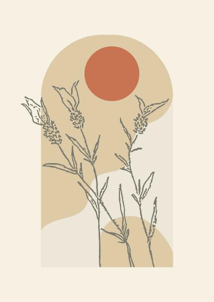 florecer lavanda vástago estético ilustración póster. neutral boho Arte impresión. vector