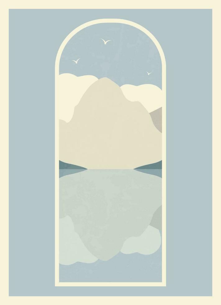 Minimalistic mountains landscape view illustration poster. vector