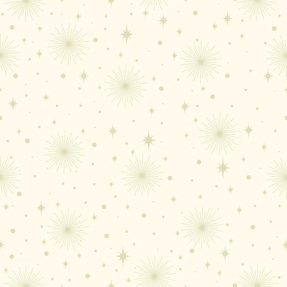 Seamless pattern stars and sun on beige background. Vector illustration minimalist art. Cosmic wallpaper, starry sky for design