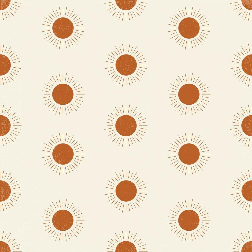 Hand drawn vector illustration seamless pattern with red sun. Mystic and simple collage