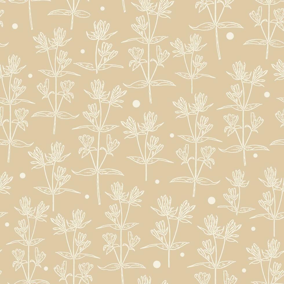 Vector seamless pattern ink clover shamrock wild field flower.