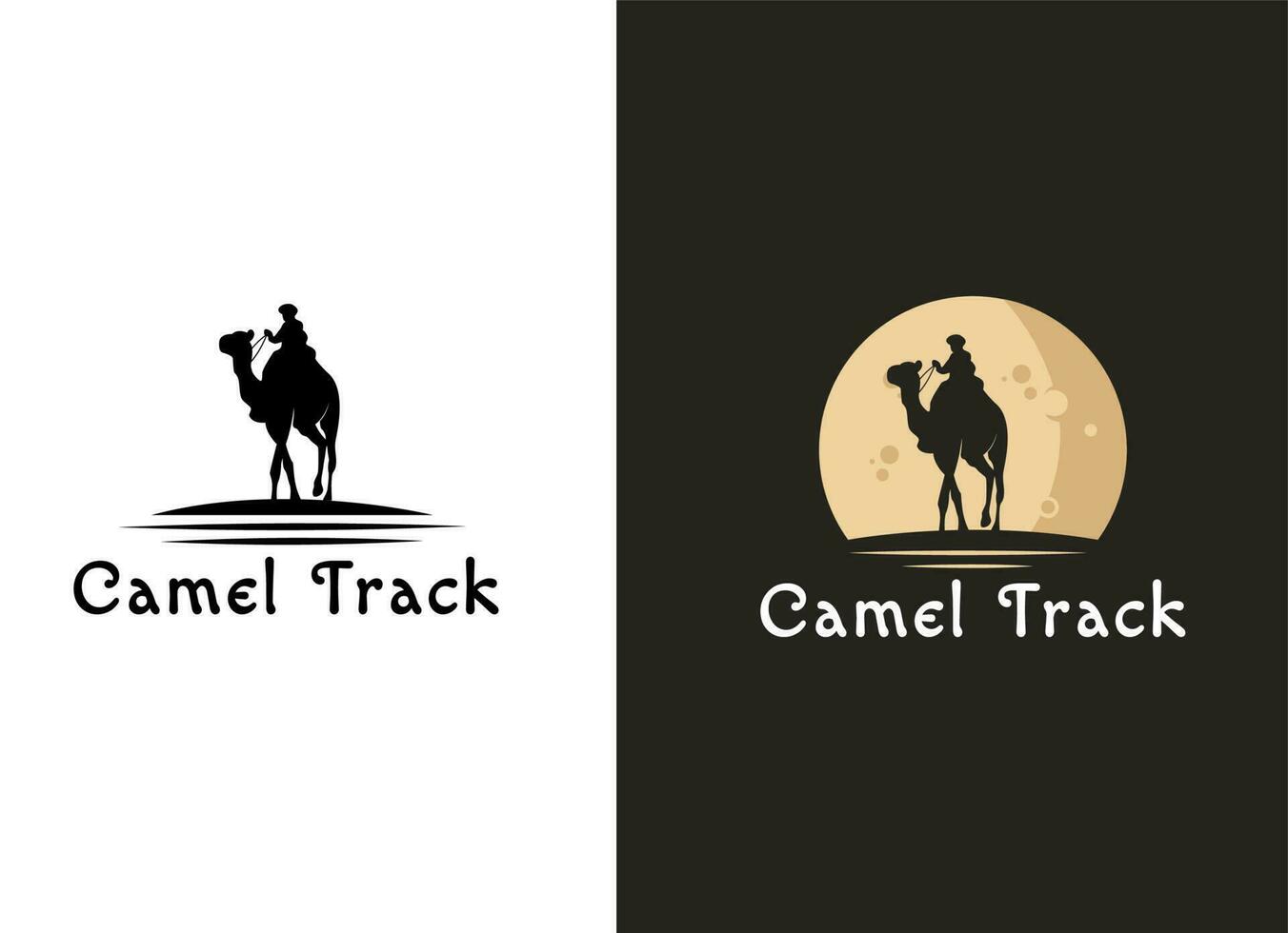 Camel in the desert logo. People ride camels in the dunes vector