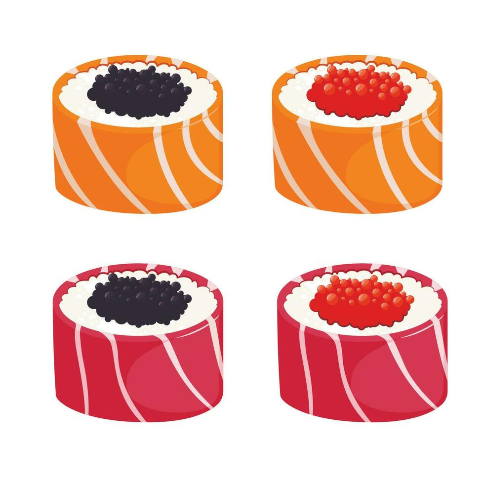 Sushi Roll Set Vector Illustration. Japanese illustration, Asian food set. Japanese Food Concept.