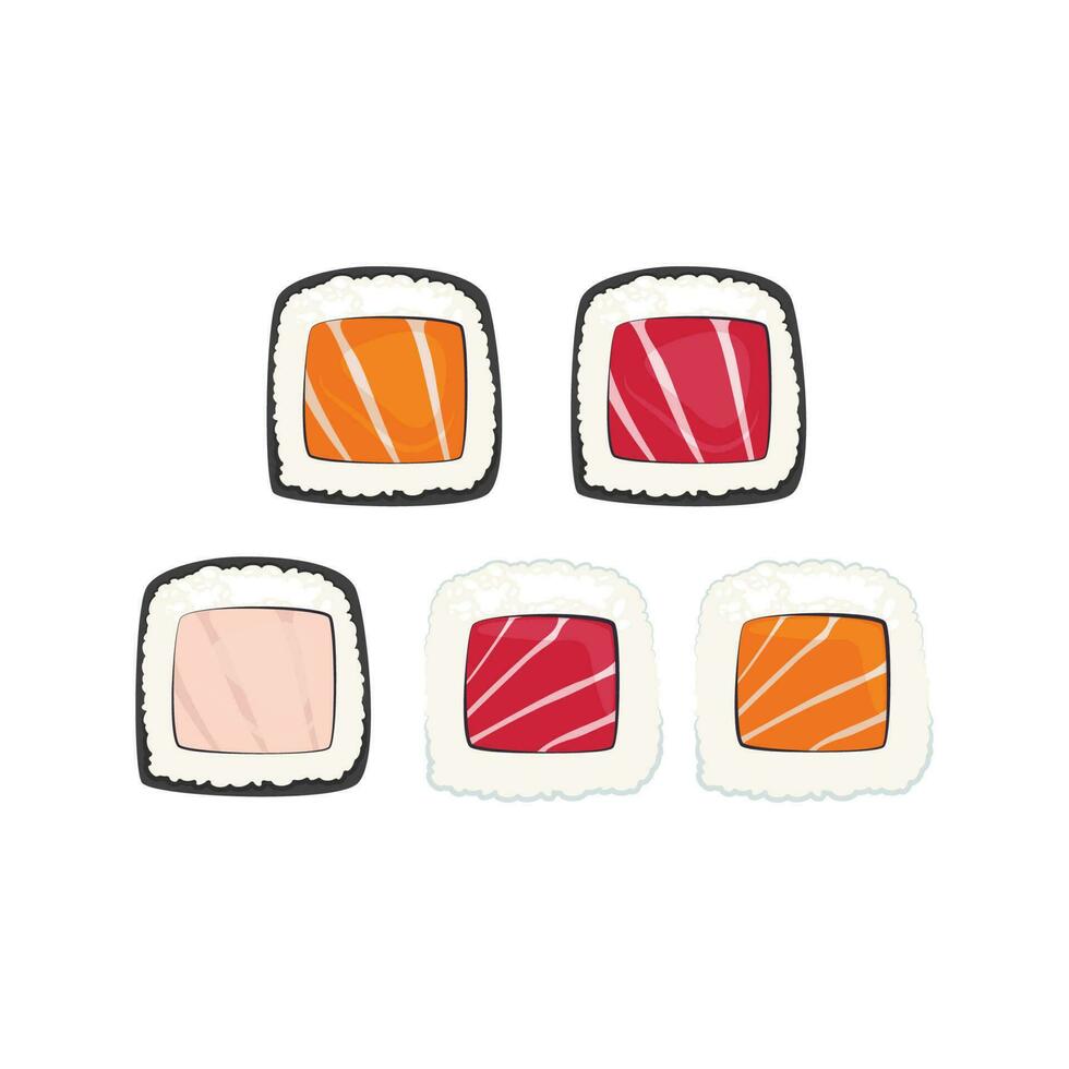 Sushi Roll Set Vector Illustration. Japanese illustration, Asian food set. Japanese Food Concept.