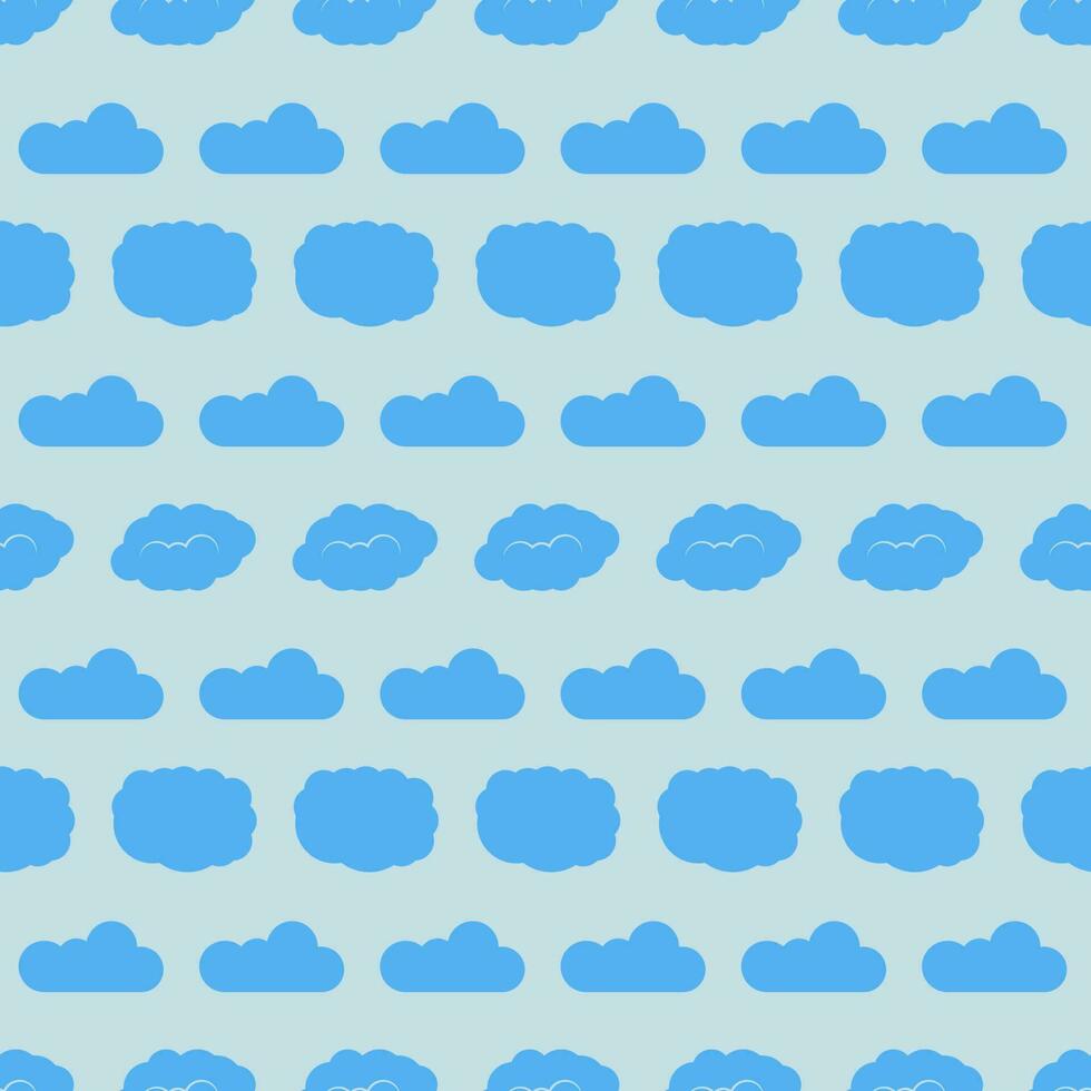 Seamless pattern with clouds on blue sky. Cute endless cloudscape. Vector illustration.