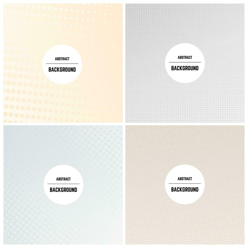 Set of four monochrome background with dots and halftone effect. Vector illustration.