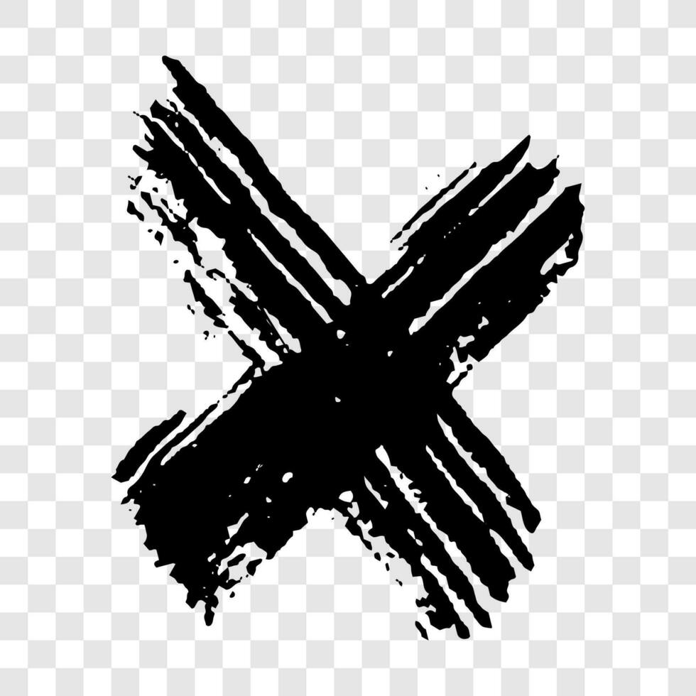 Black grunge brush strokes. Black cross painted with a brush. Ink spot vector