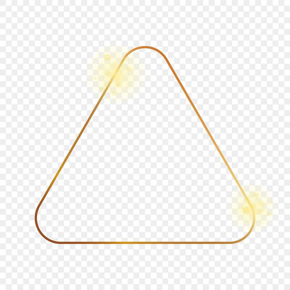 Gold glowing rounded triangle frame isolated on background. Shiny frame with glowing effects. Vector illustration.