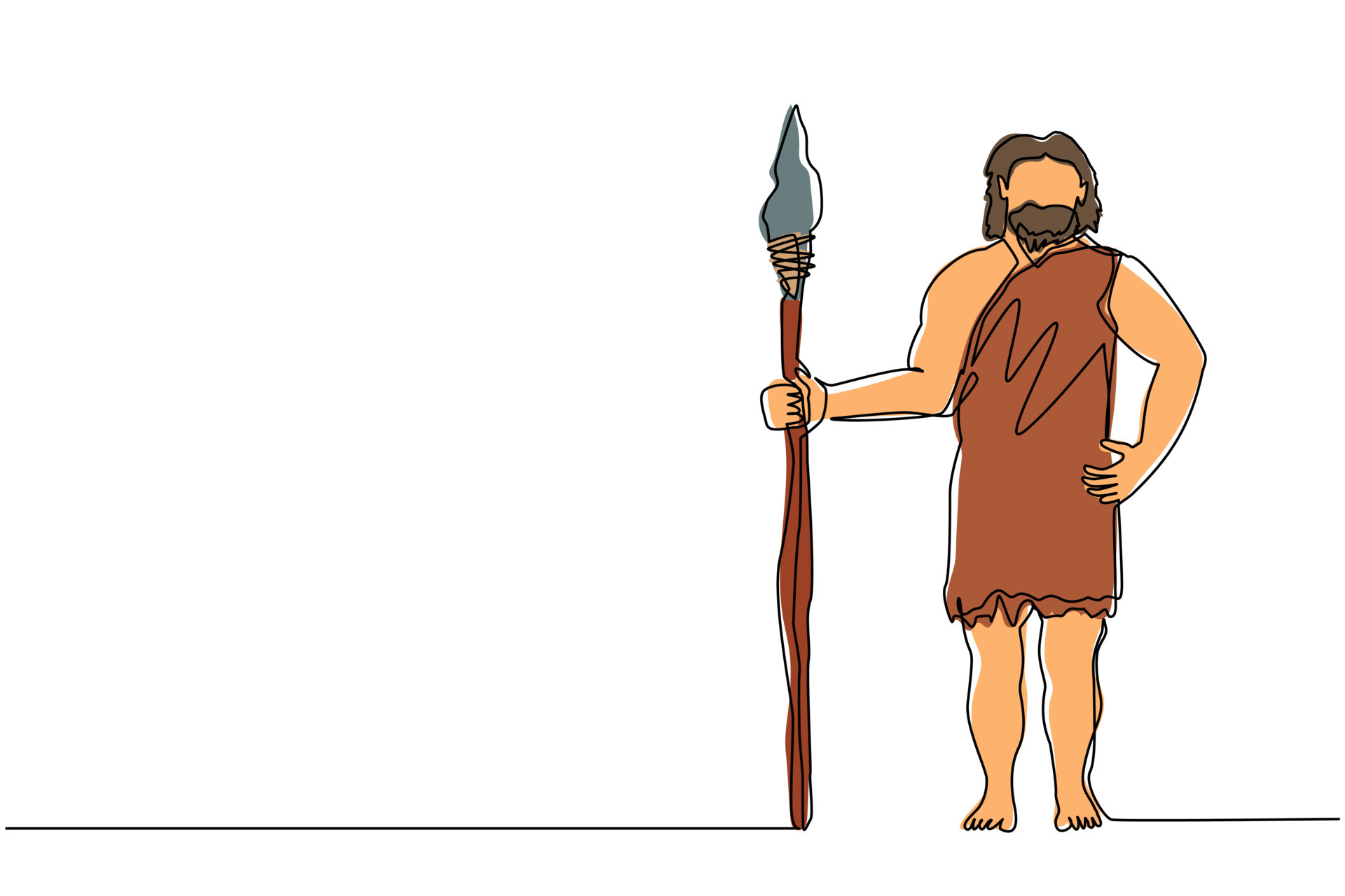 Dibujo Continuo De Una L nea Hombre Arcaico Primitivo Vestido Con Ropa 