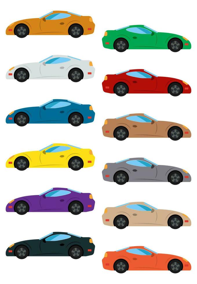 Set of multicolored car. Isolated vector illustration.