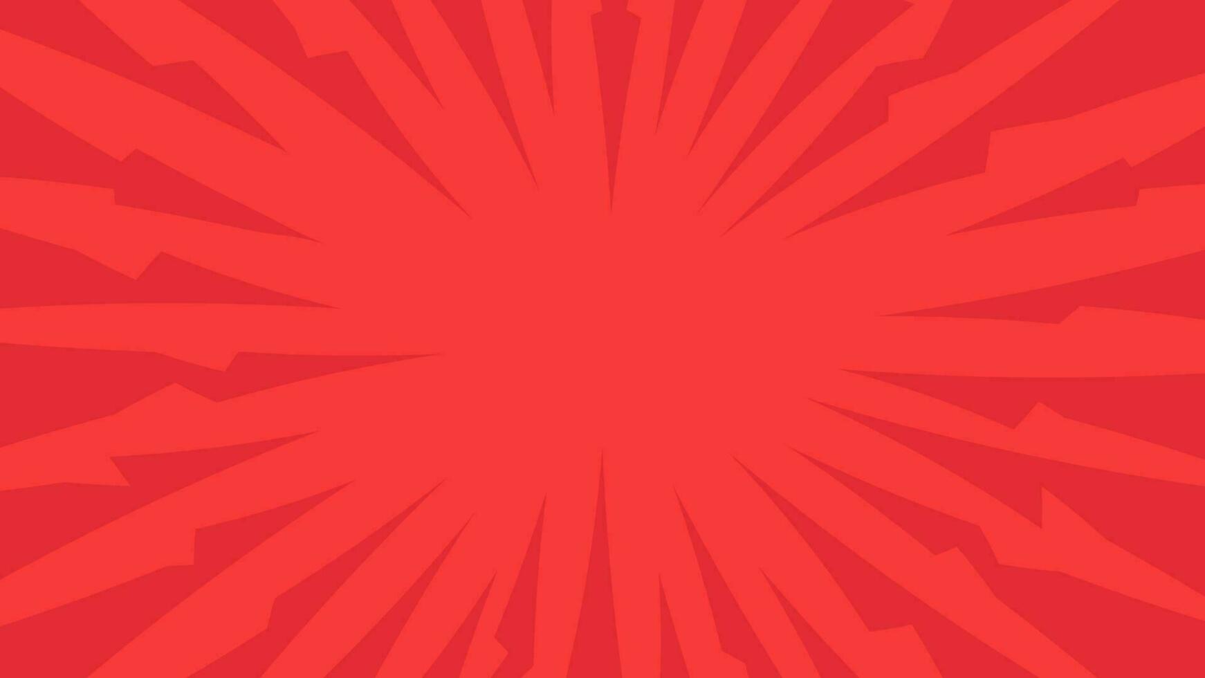 Red comic book page background in pop art style with empty space. Template with rays, dots and halftone effect texture. Vector illustration