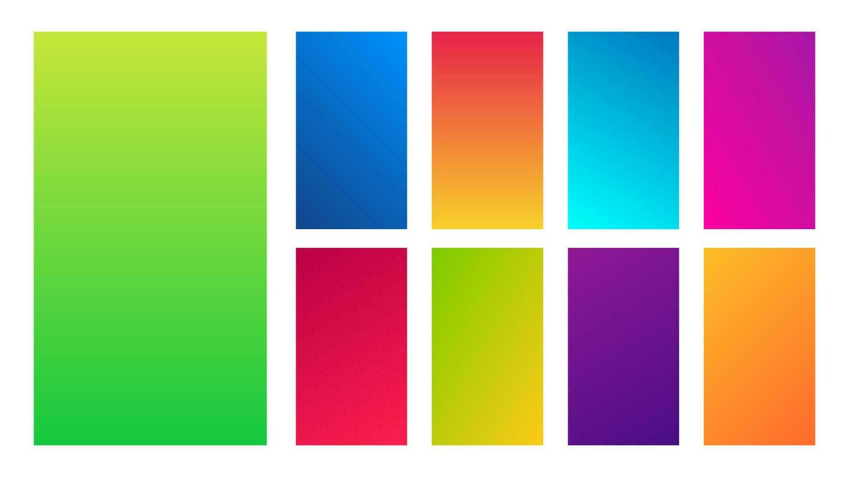 Set of nine colorful gradient backgrounds. Collection of gradients for smartphones screen and mobile apps. Vector illustration.