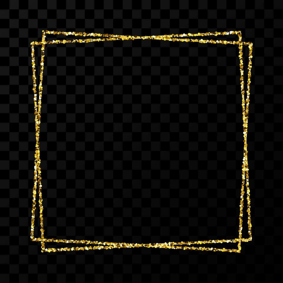Gold double square frame. Modern shiny frame with light effects isolated on dark vector