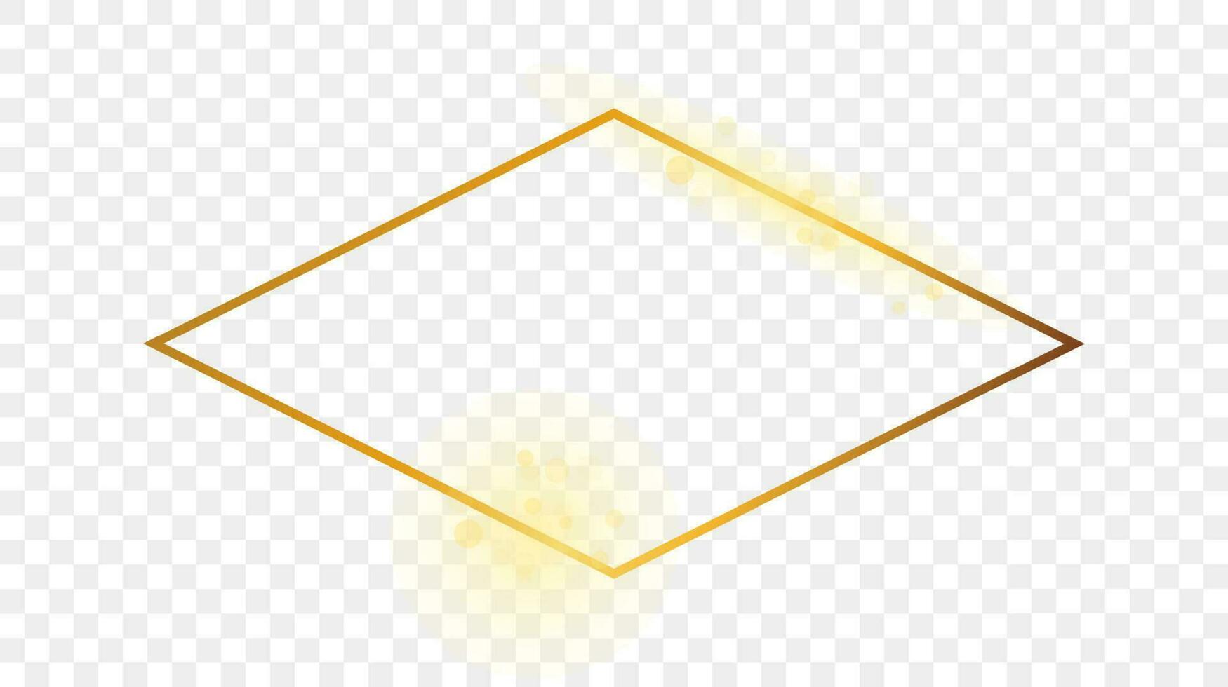 Gold glowing rhombus shape frame isolated on background. Shiny frame with glowing effects. Vector illustration.