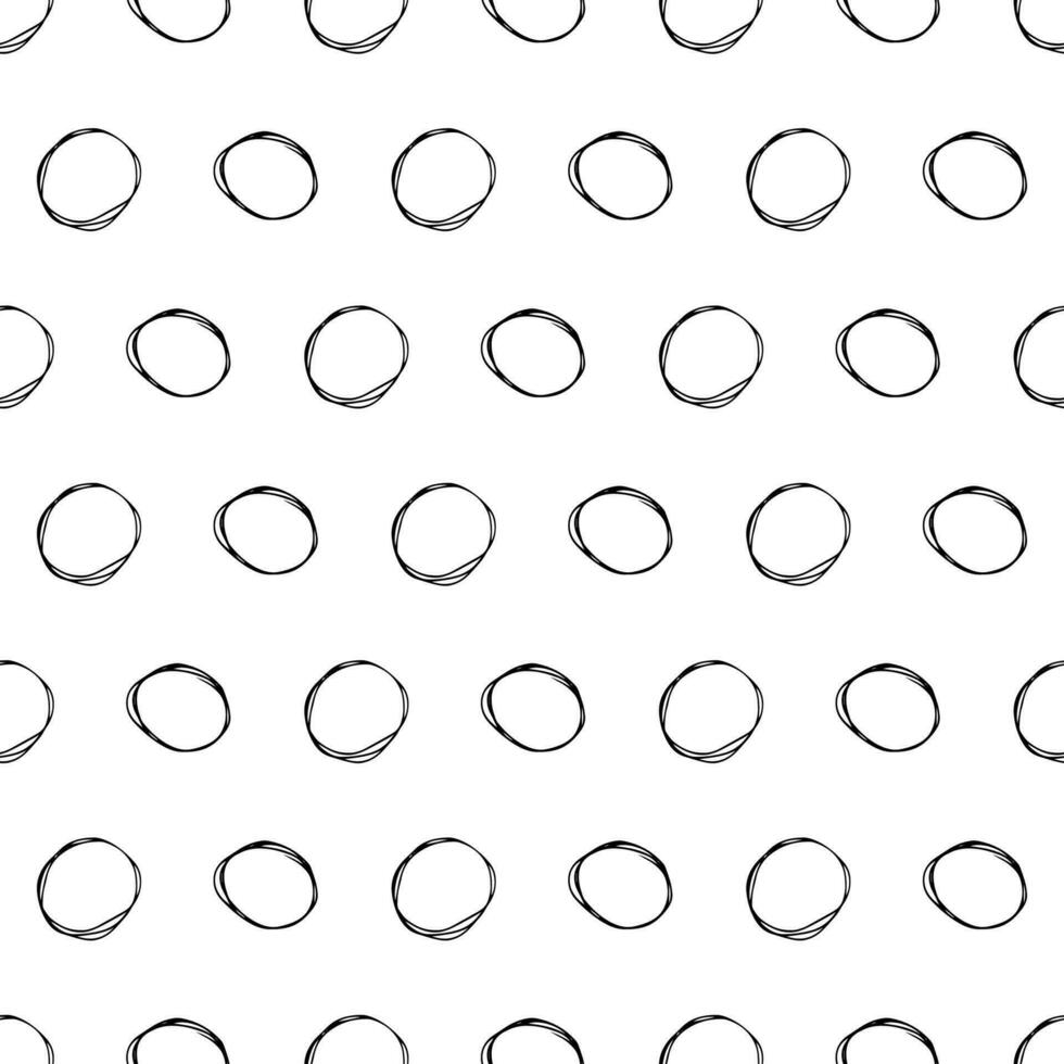 Seamless pattern with black sketch hand drawn brush scribble circles shape on white background. Abstract grunge texture. Vector illustration