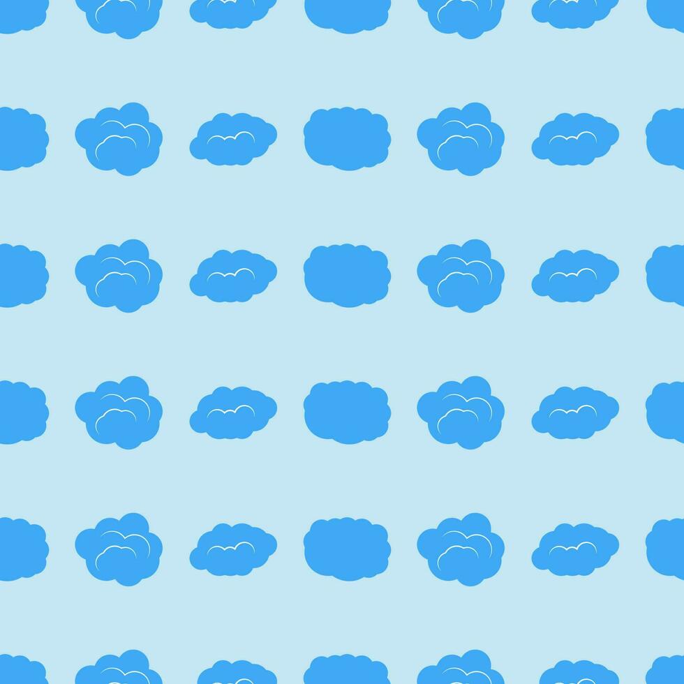Seamless pattern with clouds on blue sky. Cute endless cloudscape. Vector illustration.