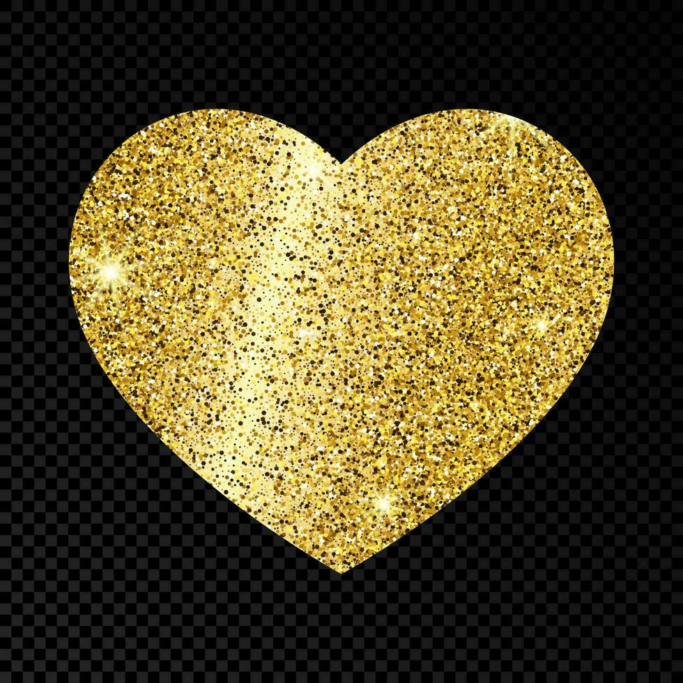 Gold glittering heart on dark background vector