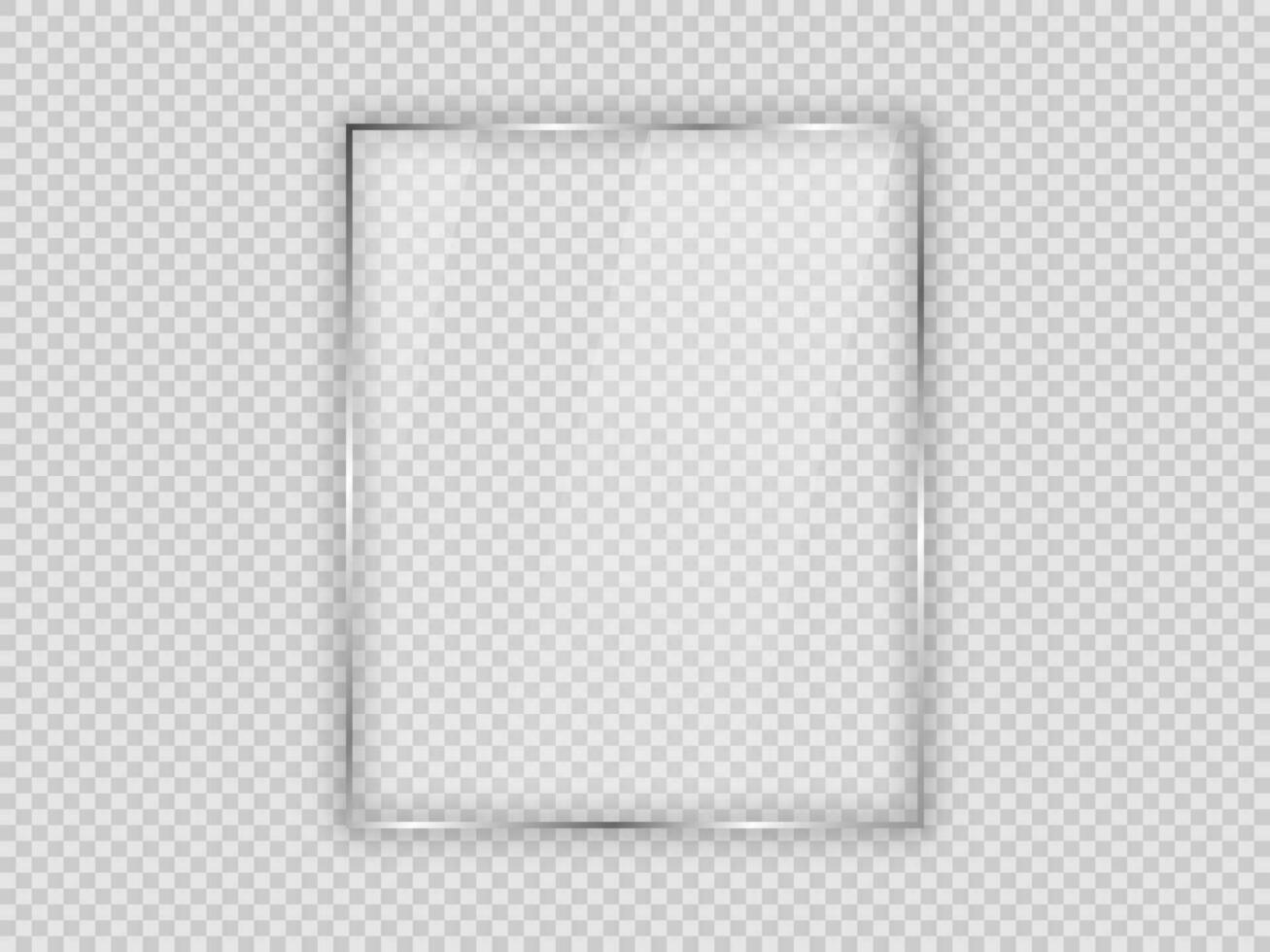 Glass plate in vertical frame isolated on background. Vector illustration.