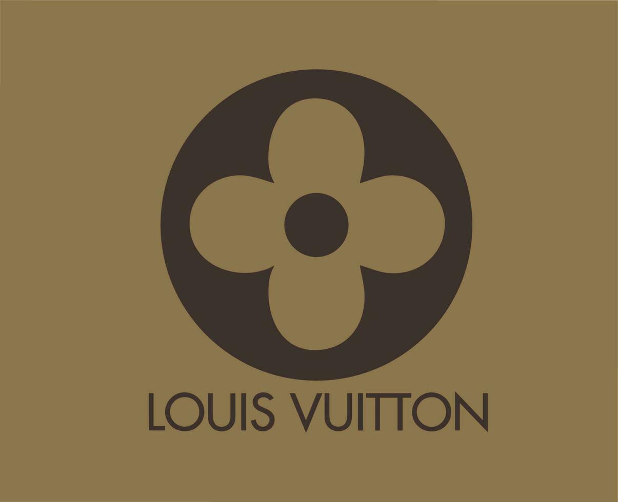 Louis Vuitton Logo Brand With Name Brown Symbol Design Clothes Fashion Vector Illustration With Brown Background