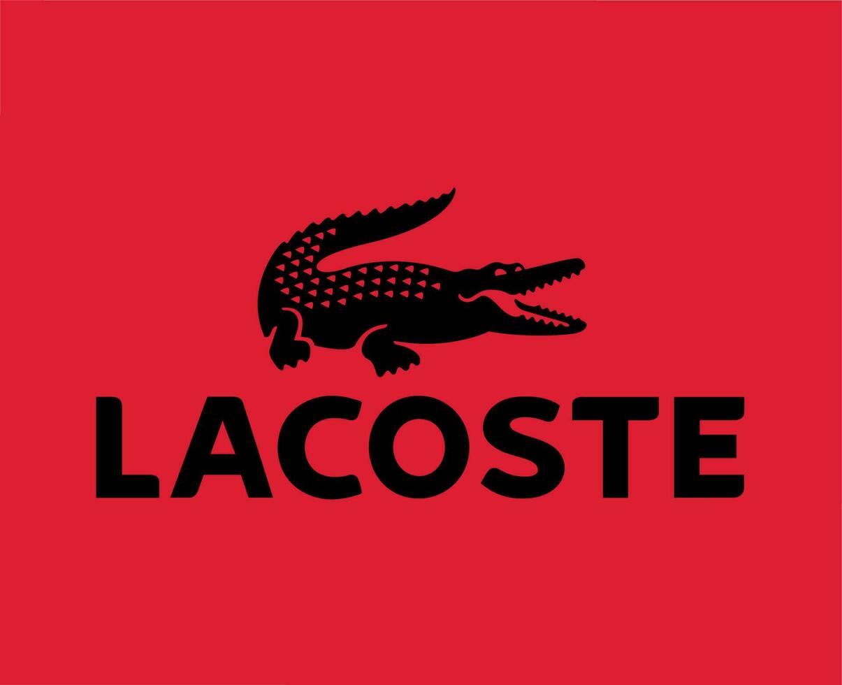 Lacoste Brand Logo Symbol Black Design Clothes Fashion Vector Illustration With Red Background