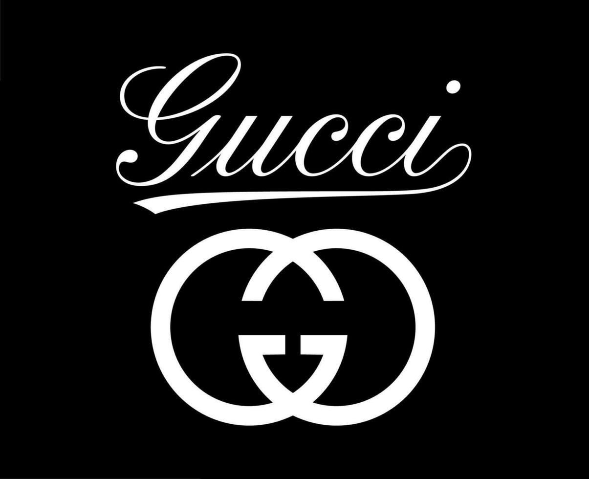 Gucci Logo Brand Clothes Symbol With Name White Design Fashion Vector Illustration With Black Background